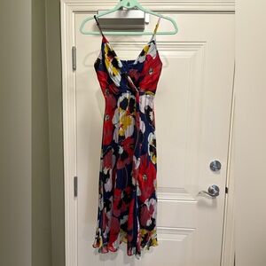 Lulu's Vibrant Floral Midi Dress - Red, Blue, Yellow